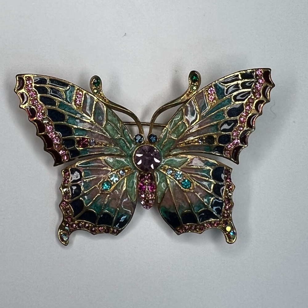 Gorgeous Multicolored Enamel Rhinestone Butterfly Brooch
